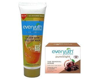 Everyuth Advanced Golden Glow Peel-off Mask, 50gm and Chocolate and Cherry Tan Removal Scrub