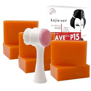Kojie San Skin Brightening Brush Set - The Original Kojic Acid Soap - Reduces Dark Spots, Hyperpigmentation, and Other Types of Skin Damage.